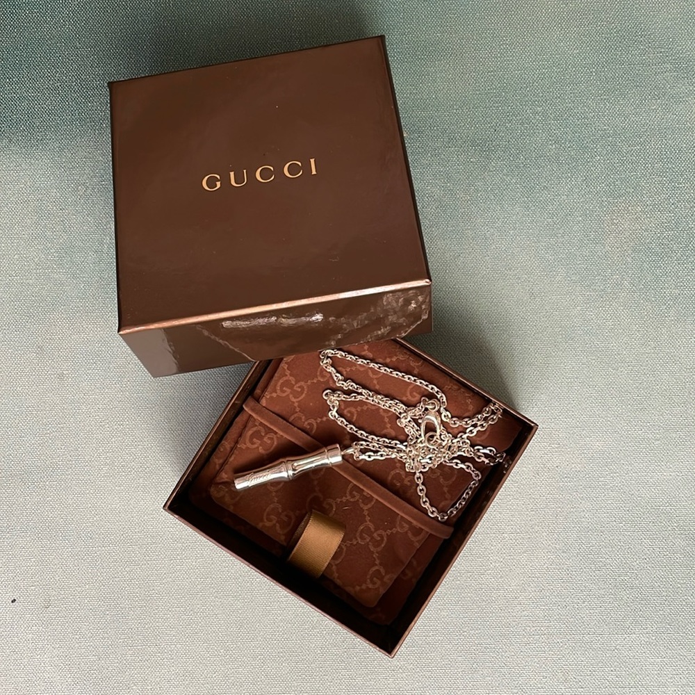 Authentic Gucci Silver Bamboo Pendant with Chain - Picture 4 of 16